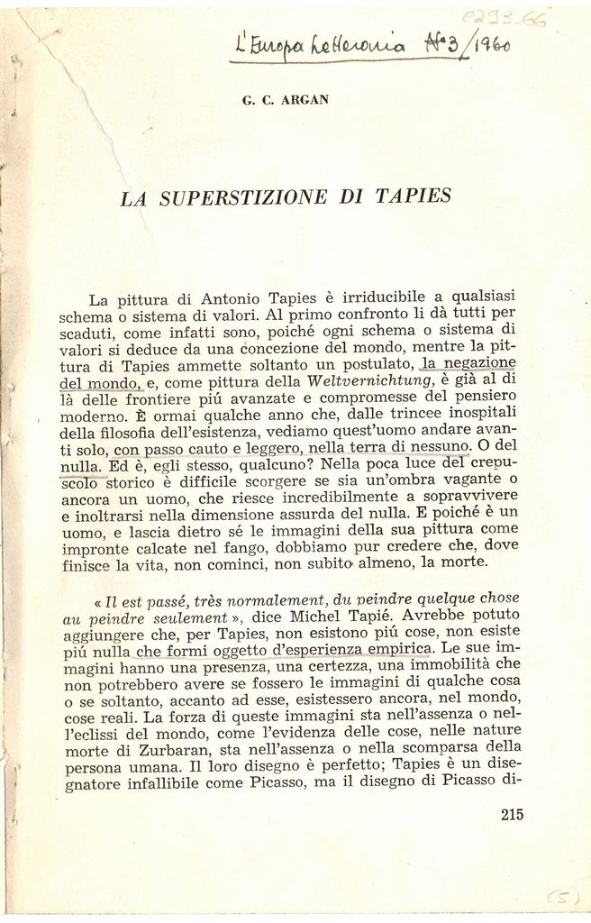 “La superstizione di Tàpies”