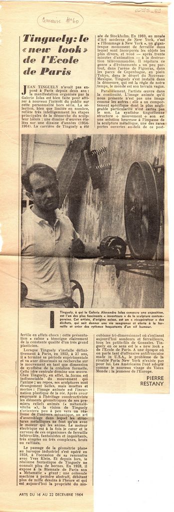 “Tinguely: le ‘new llok’ de l’ Ecole de Paris”