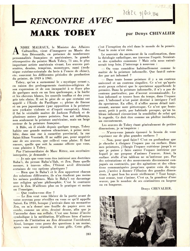 “Rencontre avec Mark Tobey”