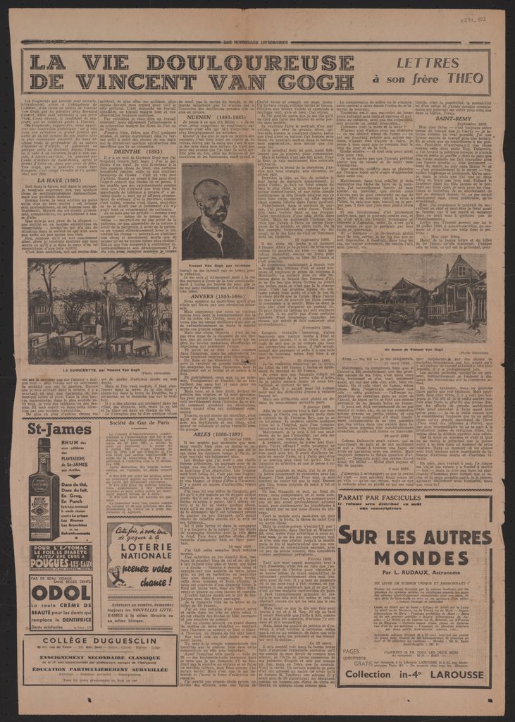 “La vie douloureuse de Vincent Van Gogh. Lettres à son frêre Theo”