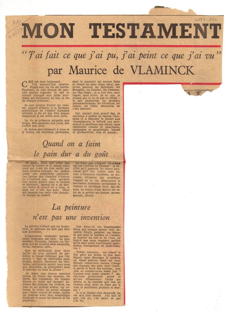“Mon testament: J’ai fait ce que j’ai pu, j’ai peint ce que j’ai vu”