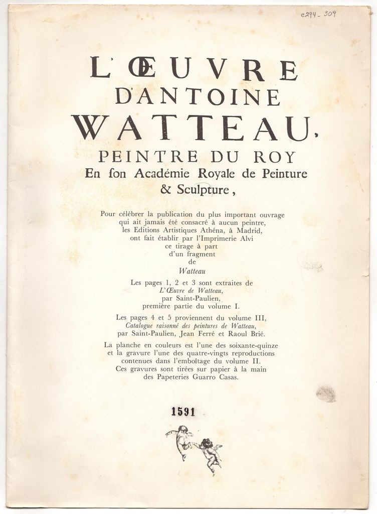 “L’oeuvre d’Antoine Watteau, peintre du roy. En fon Acadèmie Royale de Peinture & Sculpture”