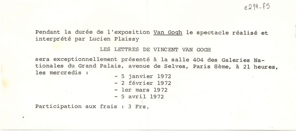 Θεατρικό δρώμενο “Les lettres de Vinvent Van Gogh”