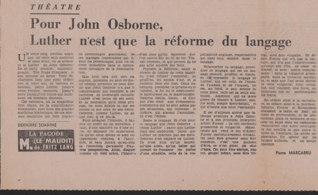 “Pour John Osborne, Luther n’est que la réforme du langage”