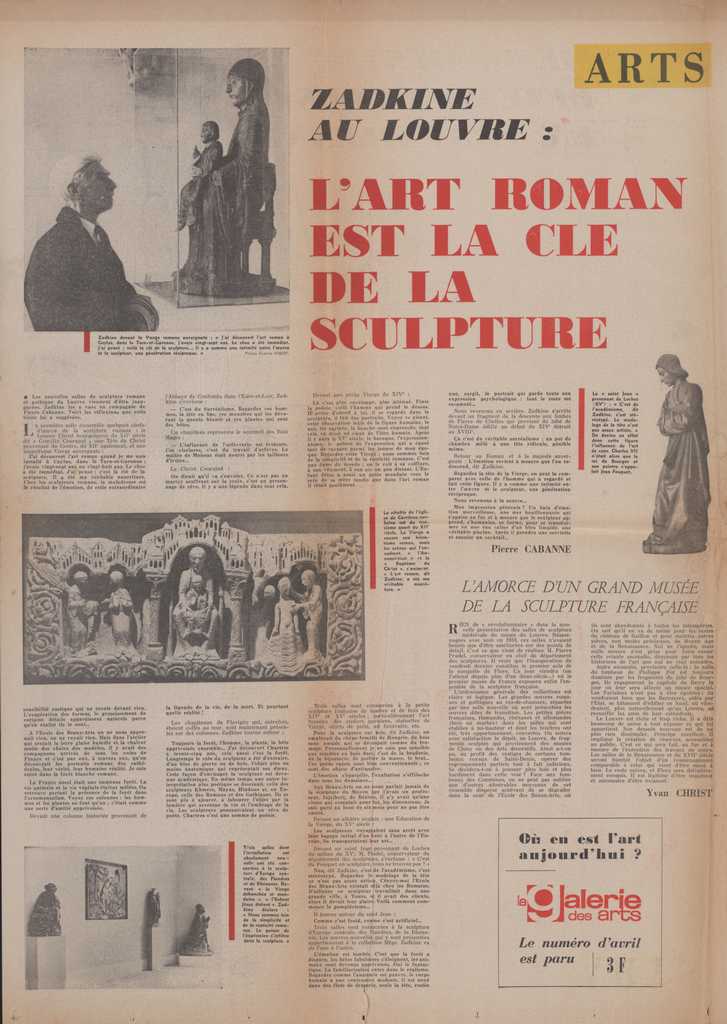 “Zadkine au Louvre. L’ art Roman est la clé de la sculpture”
