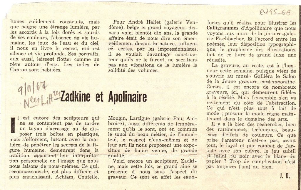 “Zadkine et Apollinaire”