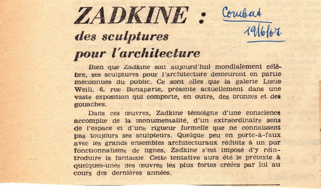“Zadkine: des sculptures pour l’ architecture”
