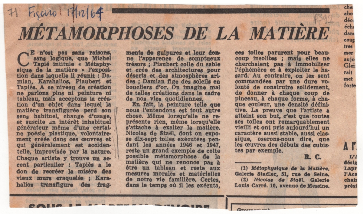“Μétamorphoses de la matière”
