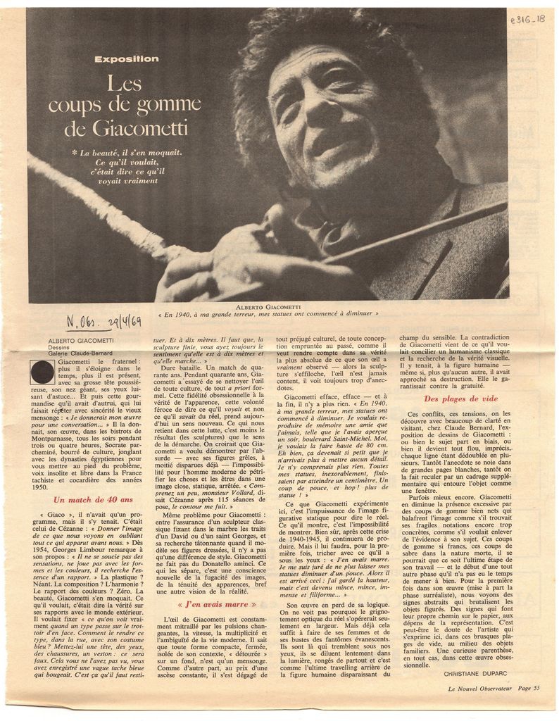 “Les coups de gomme de Giacometti”