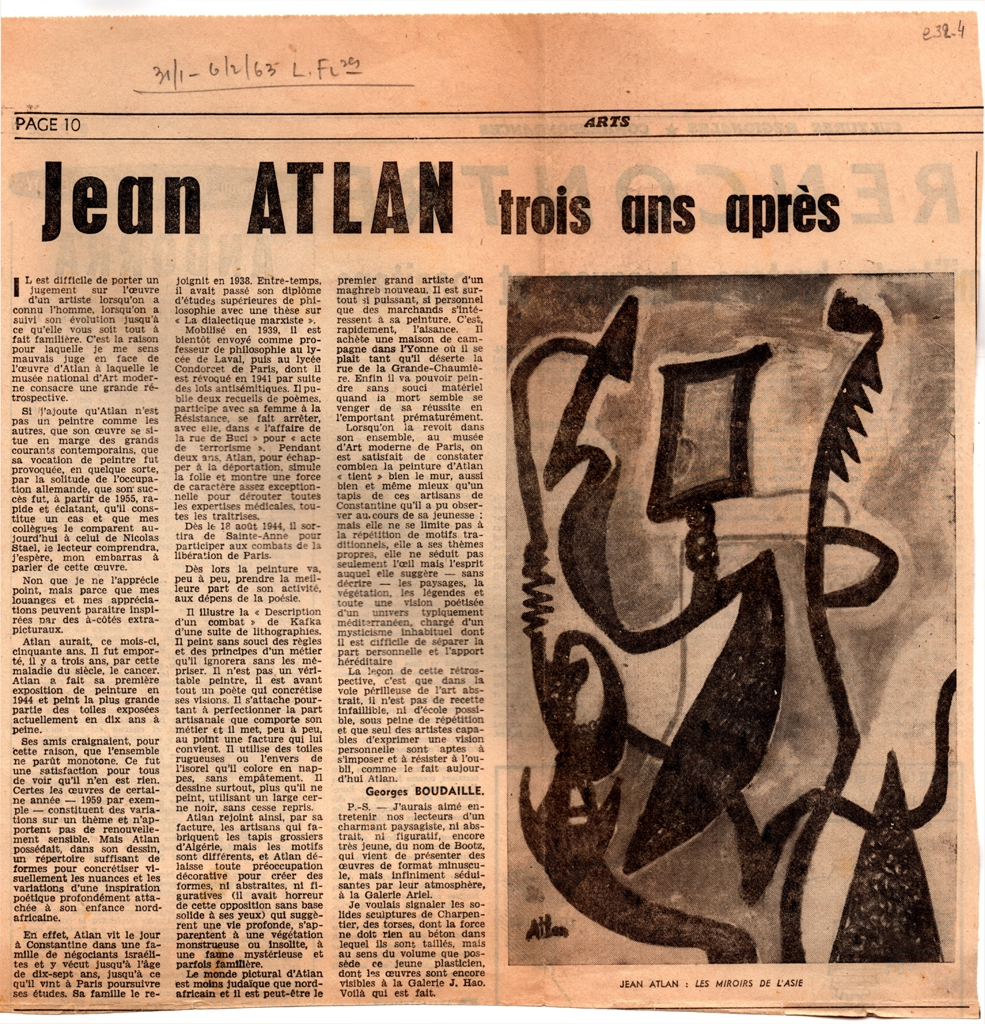 “Jean Atlan trois ans après”