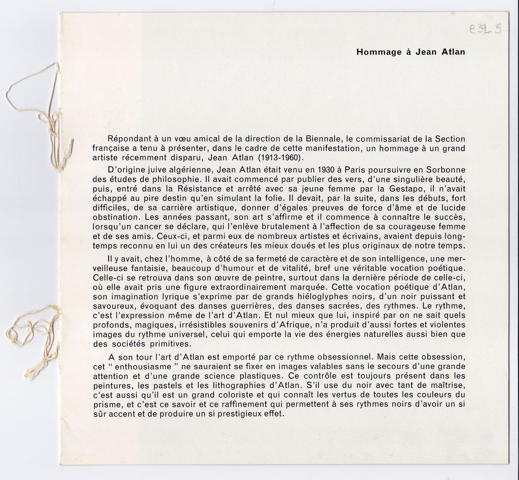 “Hommage á Jean Atlan”
