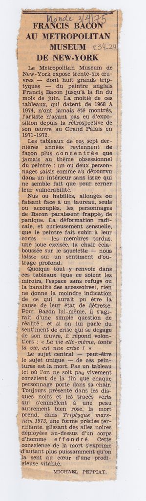 “Francis Bacon au Metropolitan Museum de New-York”