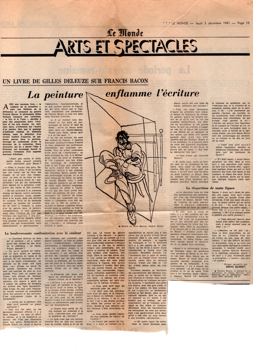 “La peinture enflamme l’écriture. Un livre de Gilles Deleuze sur Francis Bacon”