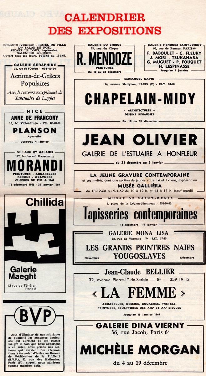 “Calendrier des Expositions”