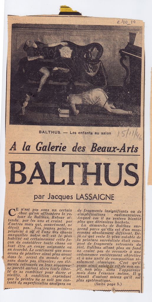 “A la Galerie des Beaux arts. Balthus”