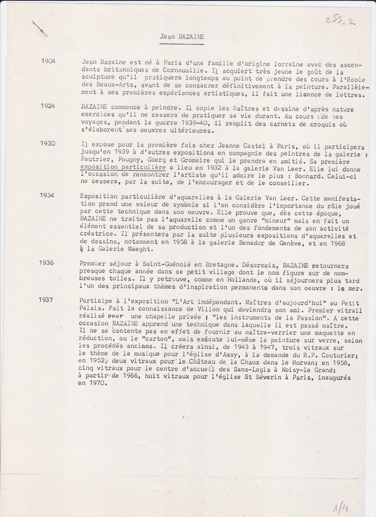 Βιογραφικό σημείωμα του Jean Bazaine