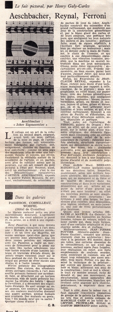 “Aeschebacher, Reynal, Ferroni” , “Dans les Galeries: Passeron, Cornilleau, Worfel”
