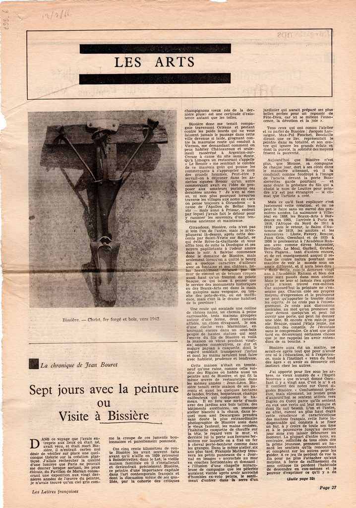 “Sept jours avec la peinture pu Visite à Bissière”