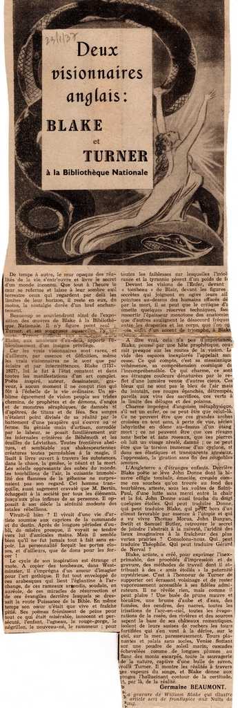 “Deux visionnaires anglais: Blake et Turner à la Bibliothèque Nationale”
