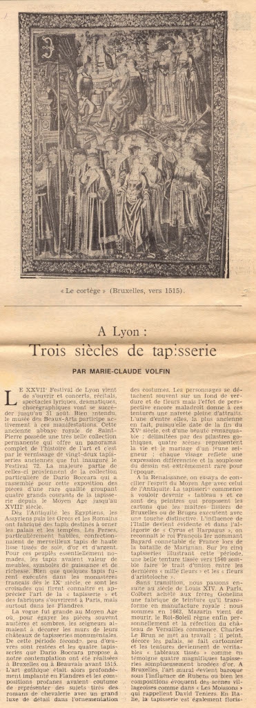 “A Lyon: Trois siècles de tapisserie”
