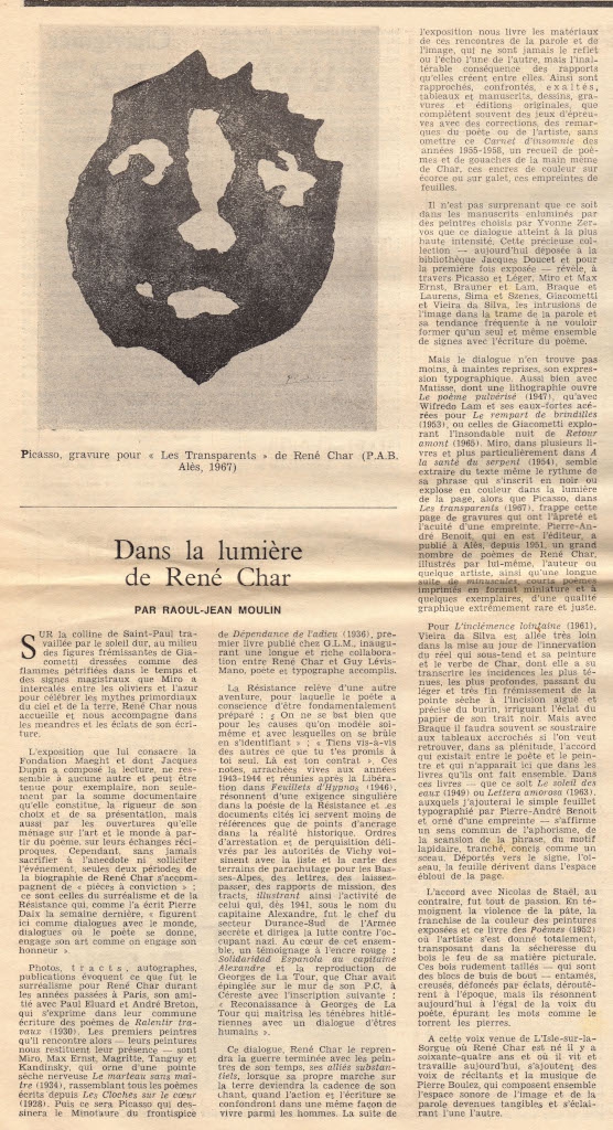 “Dans la lumière de René Char”