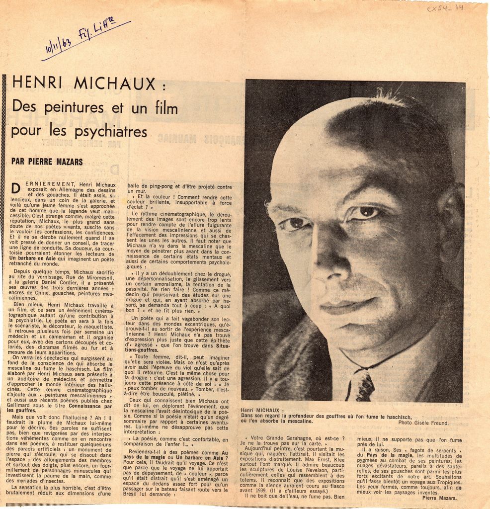 “Henri Michaux: Des peintures et un film pour les psychiatres”