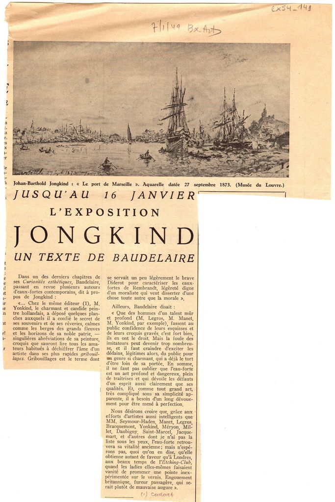 “Jusqu’au 16 janvier l’ exposition Jongkind, un texte de Baudelaire”