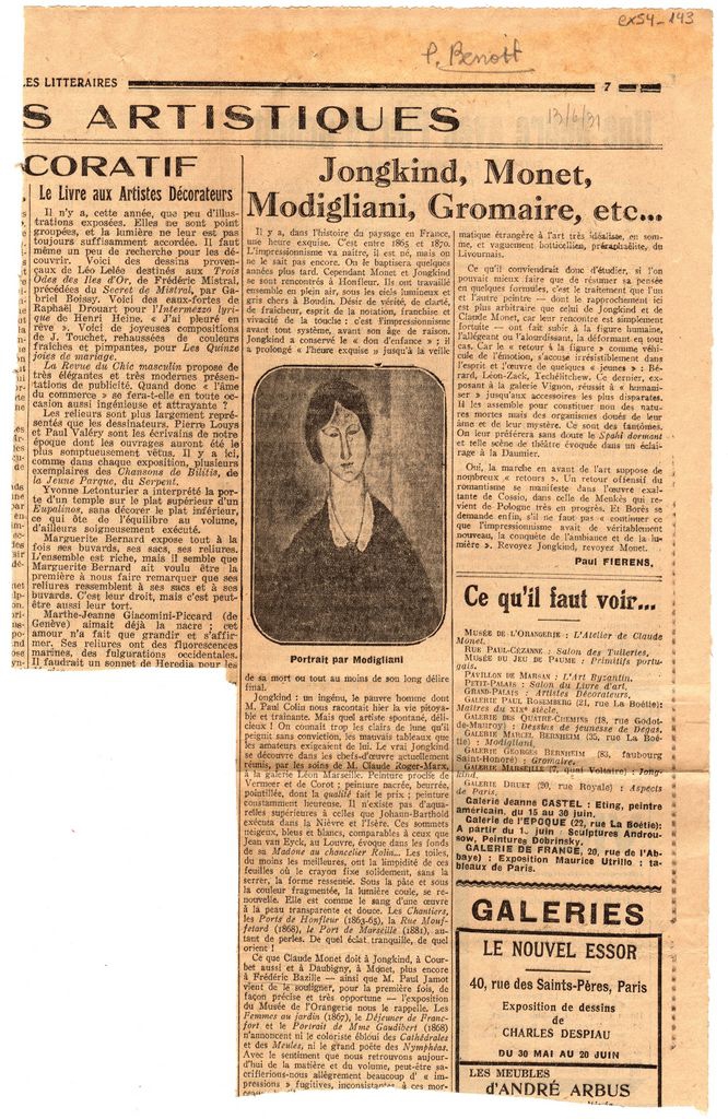 “Jongkind, Monet, Modigliani, Gromaire etc…”