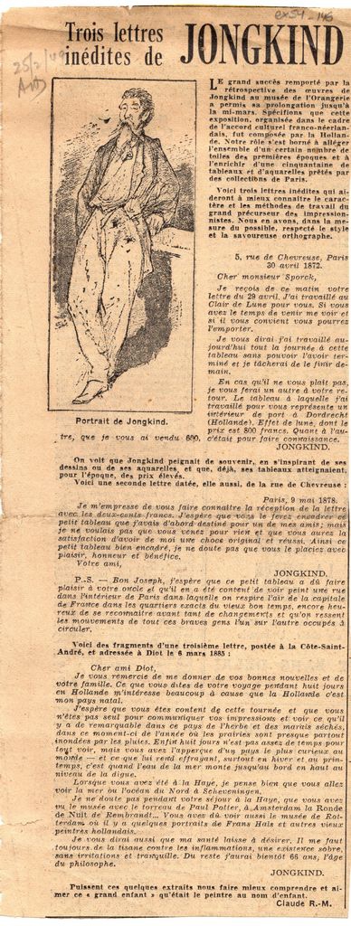 “Trois lettres inédits de Jongkind”