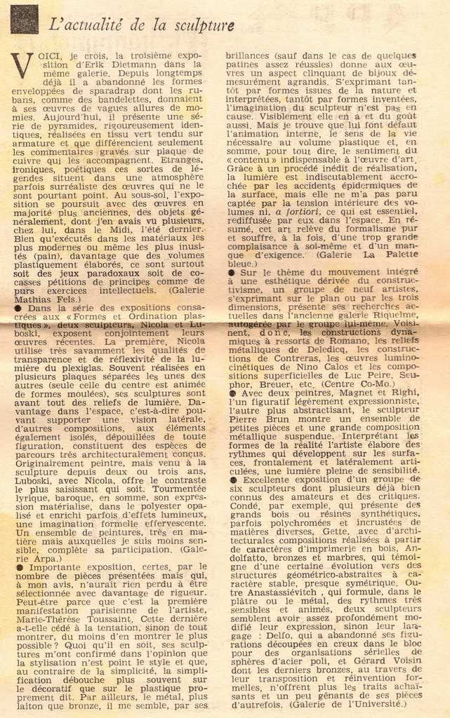 “L’ actualité de la sculpture”