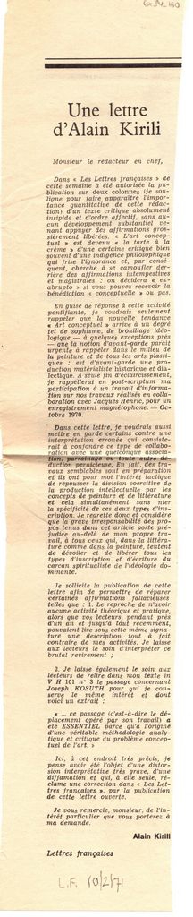 “Une lettre d’ Alain Kirili”