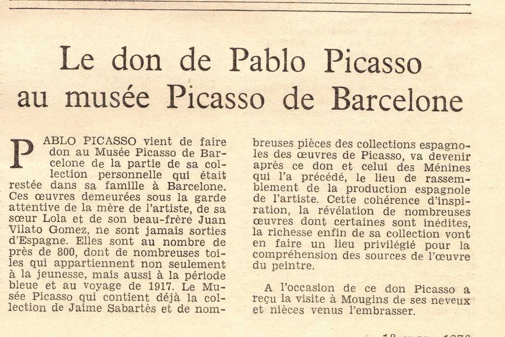 “Le don de Pablo PIcasso au Musée Picasso de Barcelone”