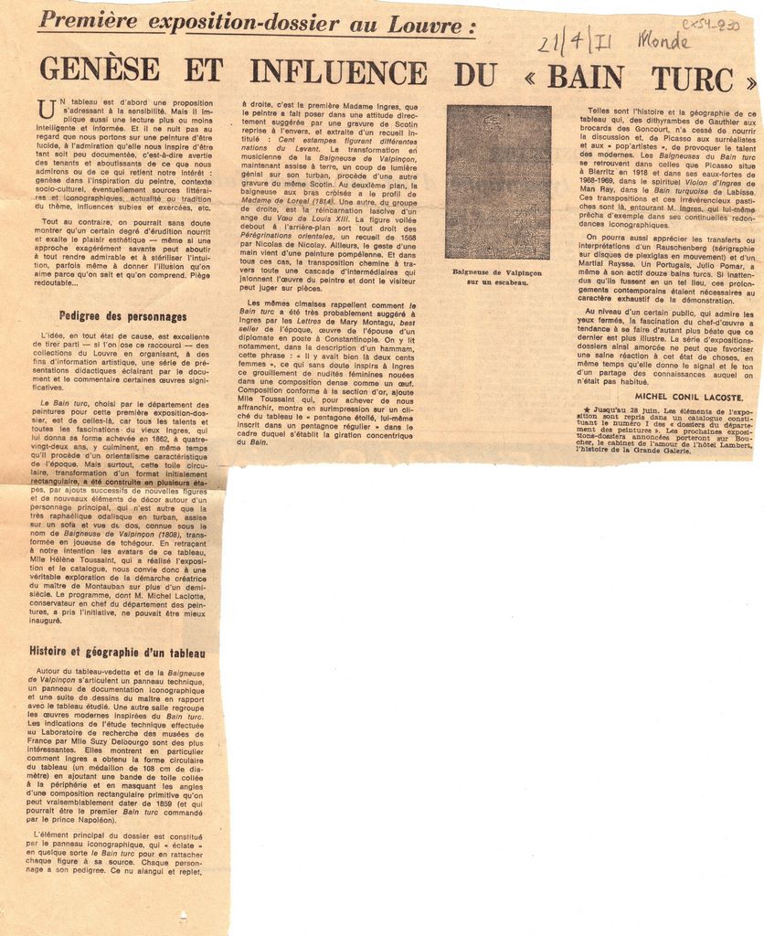 “Première exposition dossier au Louvre: Genèse et influence du ‘bain turc'”