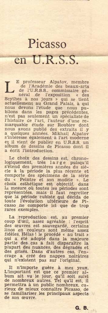 “Picasso à l’ U. R. S. S.”