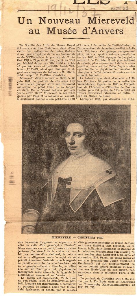 “Un nouveau Miereveld au Musée d’ Anvers”