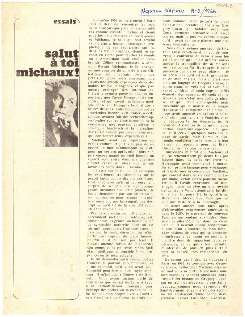 “Salut à toi Michaux!”
