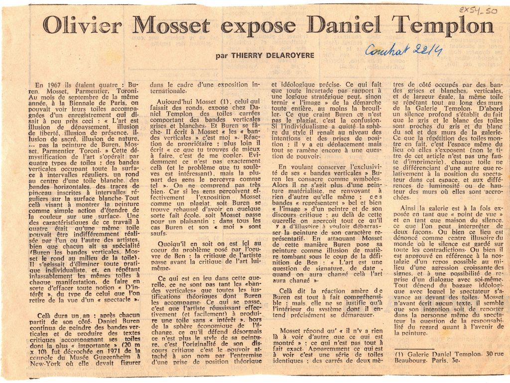 “Olivier Mosset expose Daniel Templon”