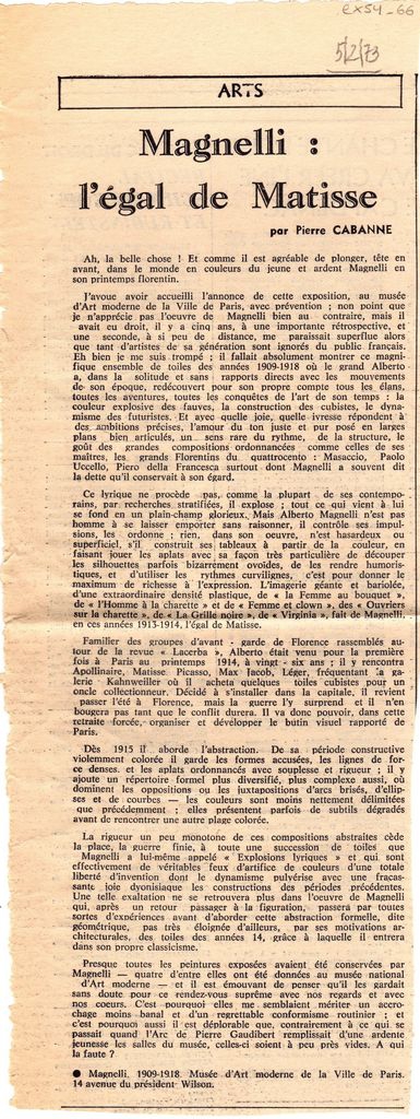 “Magnelli: l’ égal de Matisse”