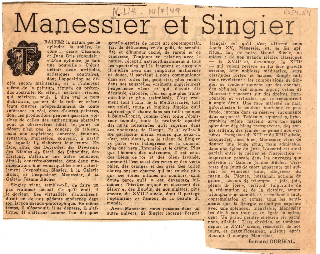 “Manessier et Singier”