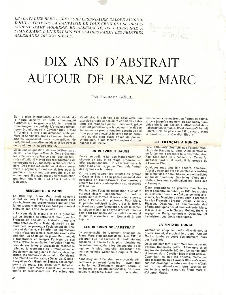 “Dix ans d’ abstrait autour de Franz Marc”