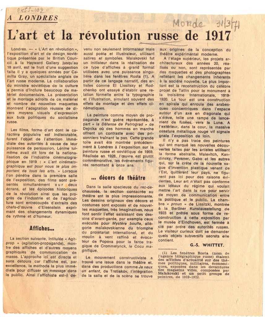 “L’ art et la révolutuon russe de 1917”