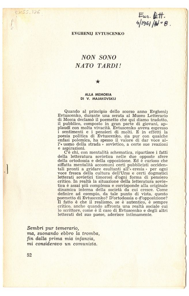 “Non sono nato tardi!”