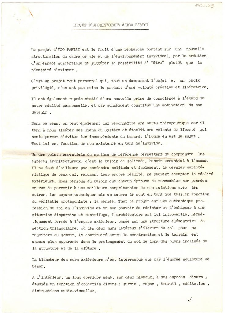 “Projet d’ architecture d’ Ico Parisi”
