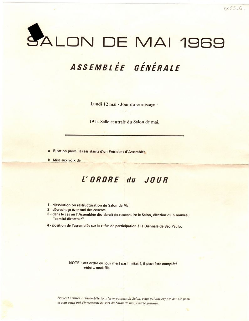 Έντυπο της διοργανωτικής επιτροπής του Salon de mai 1969