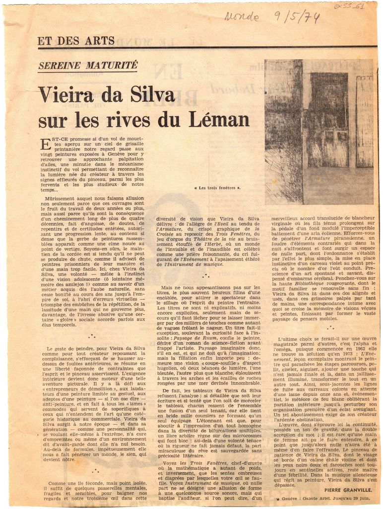 “Vieira da Silva sur les rives du Léman”