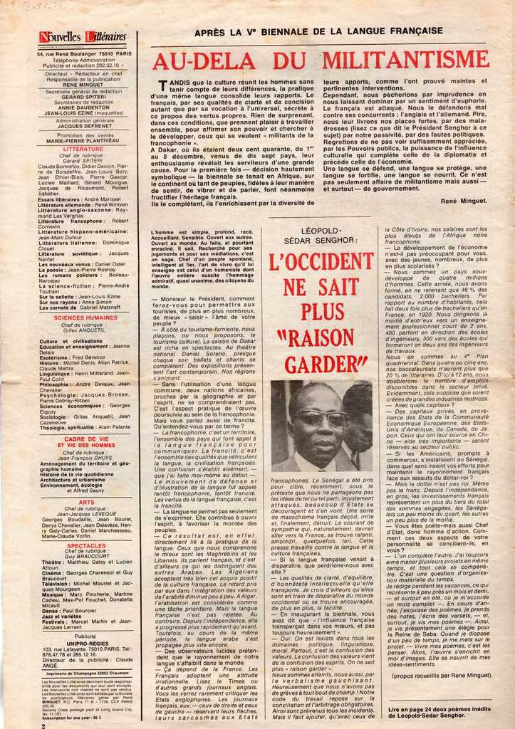 “Léopold Sédar Senghor: L’ Occident ne sait plus ‘raison garder'”.