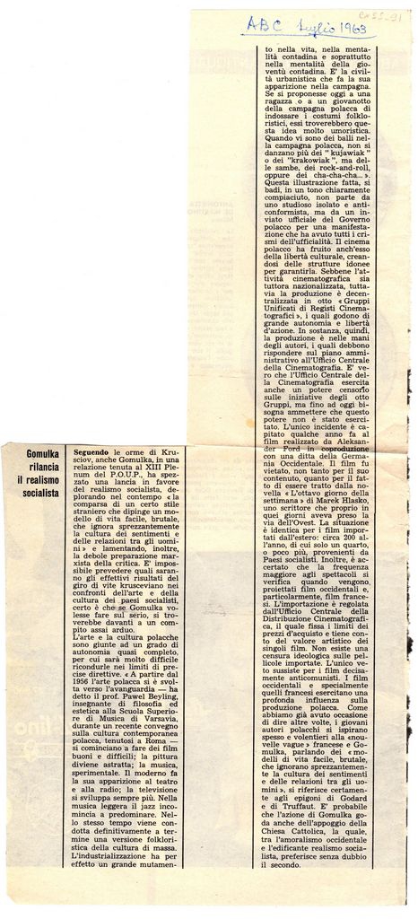 “Gomulka rilancia il realismo socialista”