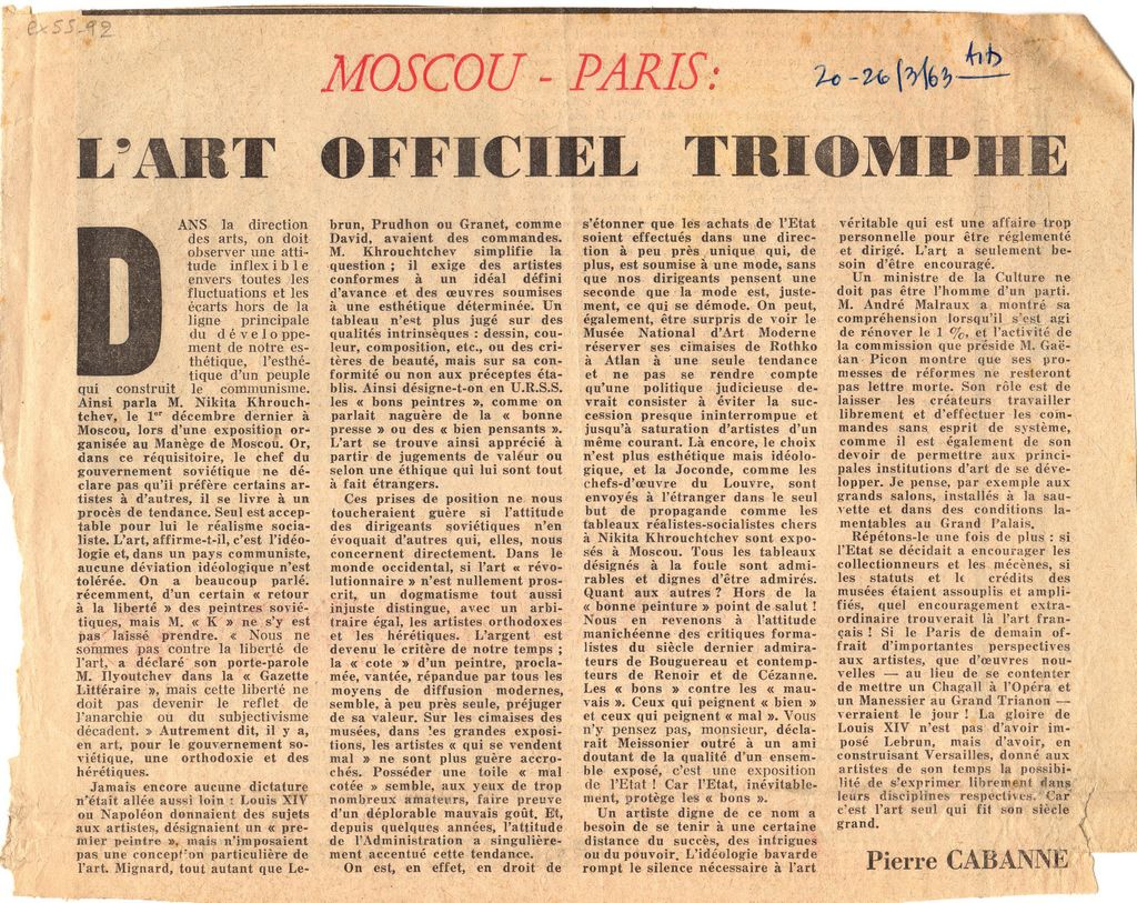 “Moscou- Paris: l’ art officiel triomphe”