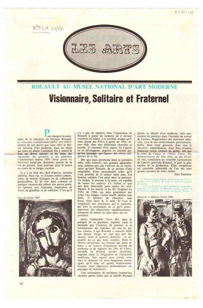 “Rouault au Musée National d’ Art Moderne. Visionnaire, Solitaire et Fraternel”