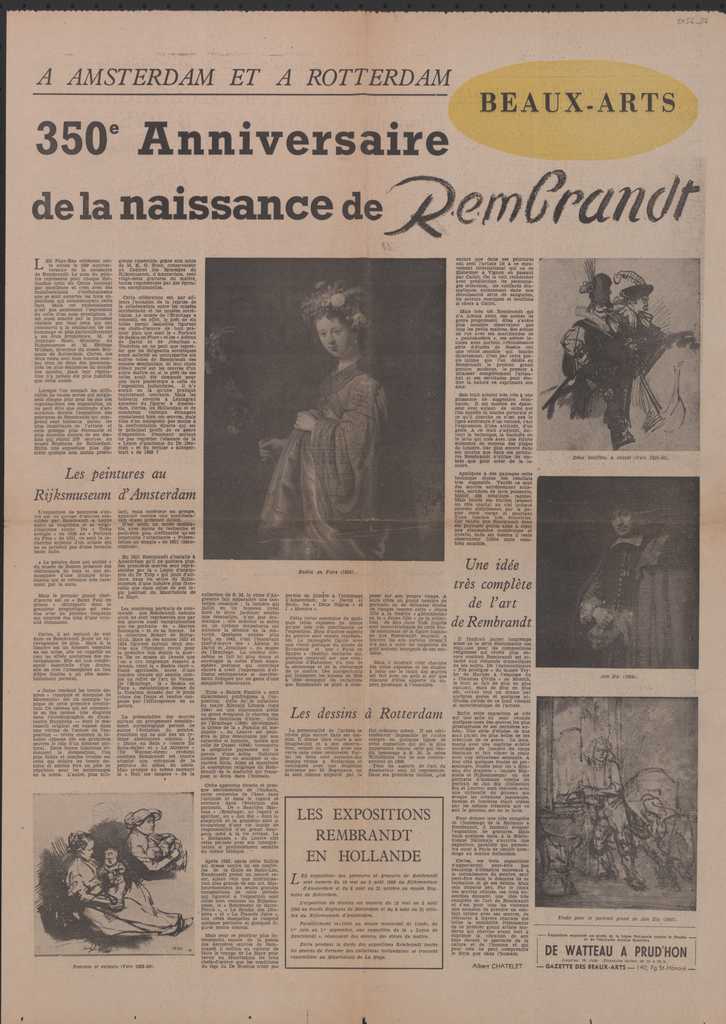 “A Amsterdam et à Rotterdam. 350e Anniversaire de la naissance de Rembrandt”